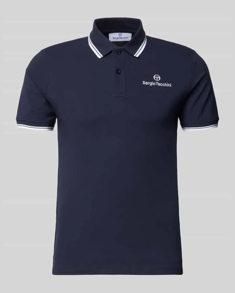 Sergio Tacchini Slim Fit Poloshirt mit Logo-Stitching Modell 'Reed Dunkelblau