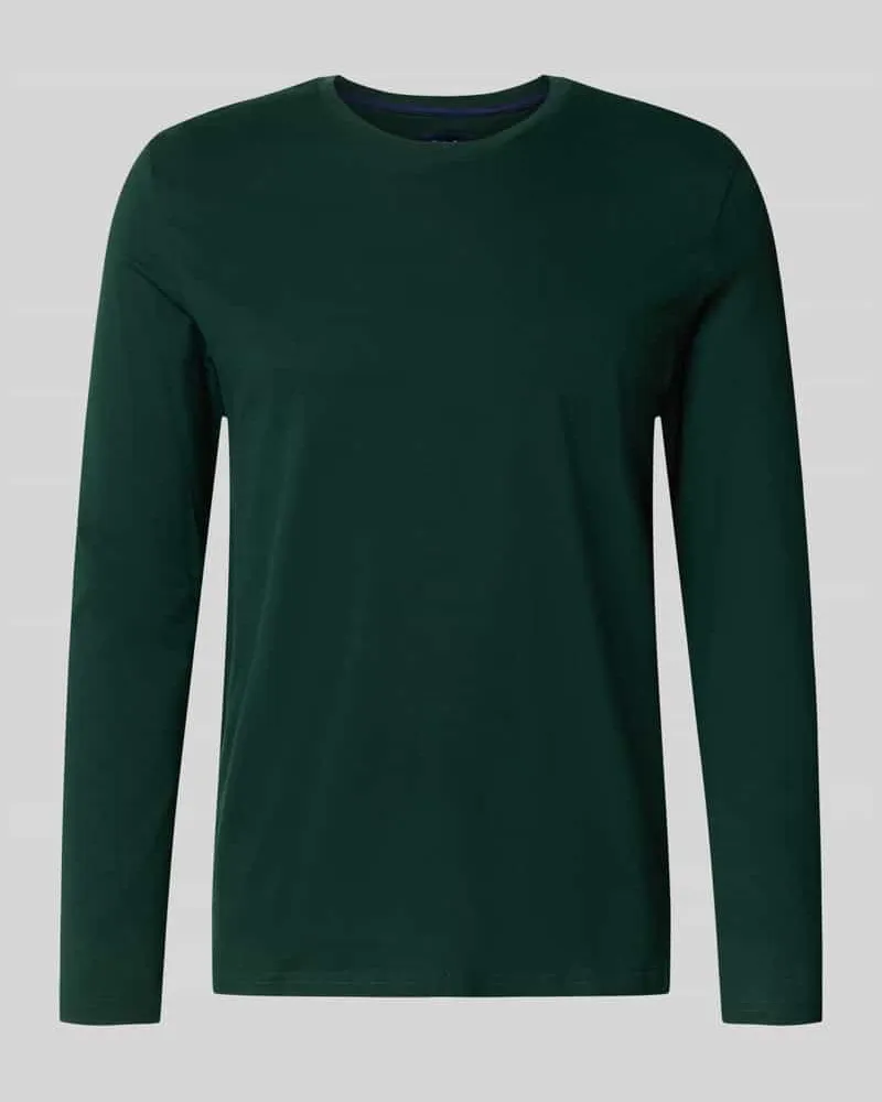 Christian Berg Longsleeve mit geripptem Rundhalsausschnitt Dunkelgruen