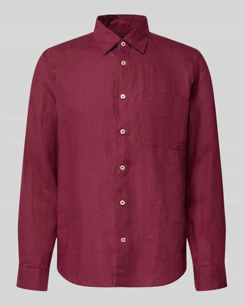 Marc O'Polo Regular Fit Freizeithemd aus reinem Leinen Dunkelrot