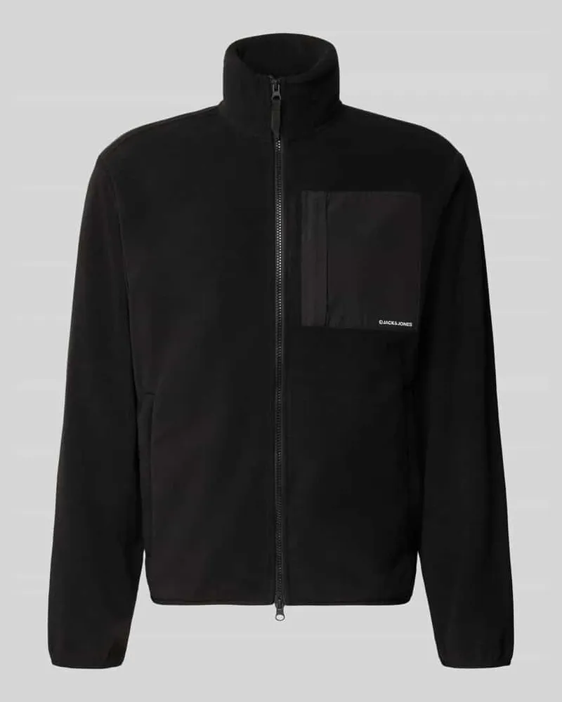 Jack & Jones Regular Fit Fleecejacke mit Zweiwege-Reißverschluss Modell 'MASON Black