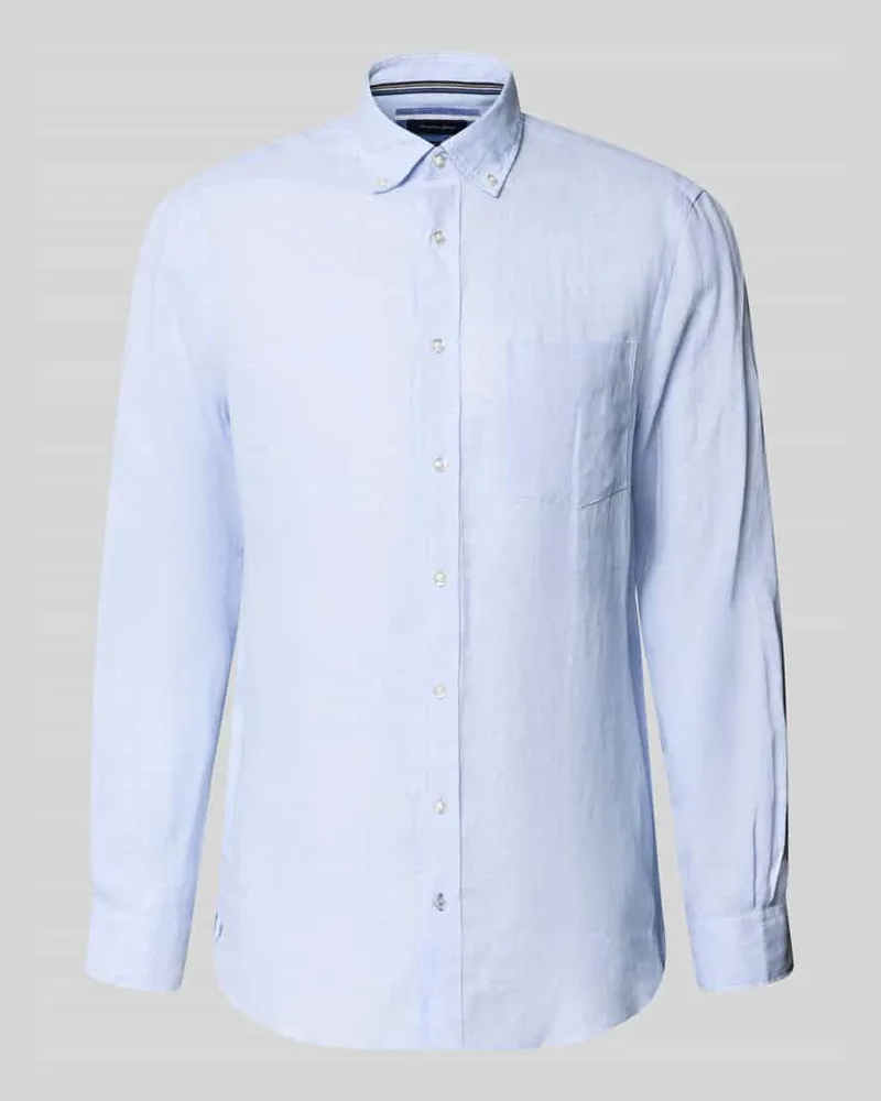 Christian Berg Slim Fit Leinenhemd mit Brusttasche Bleu