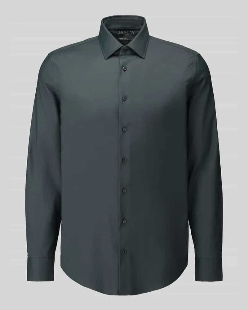 JAKE*S Slim Fit Businesshemd mit Kentkragen Dunkelgruen