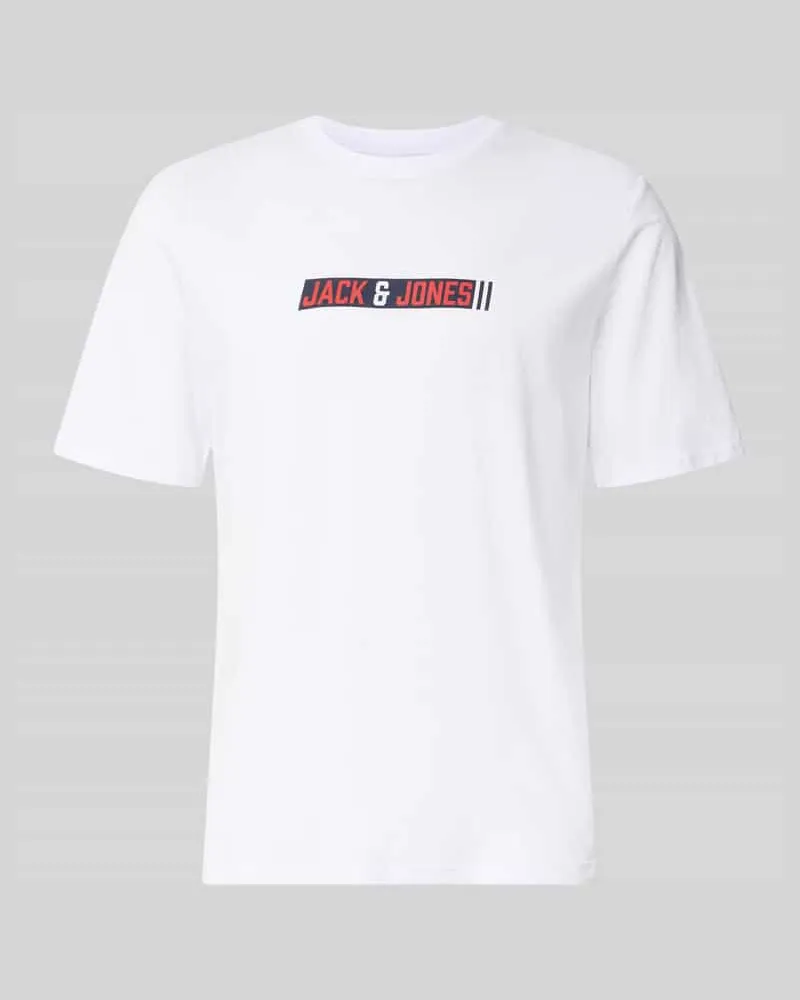 Jack & Jones Regular Fit T-Shirt mit Logo-Print Modell 'Munk Weiss