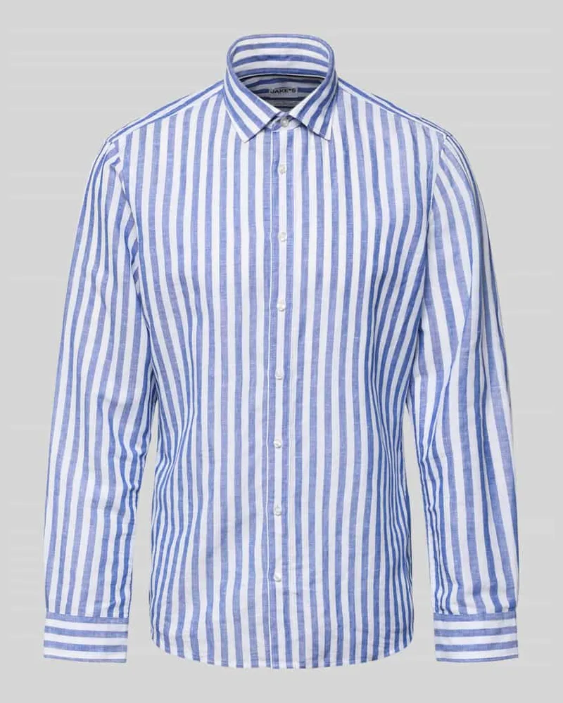 JAKE*S Slim Fit Business-Hemd aus Leinen-Mix mit Kentkragen Royal