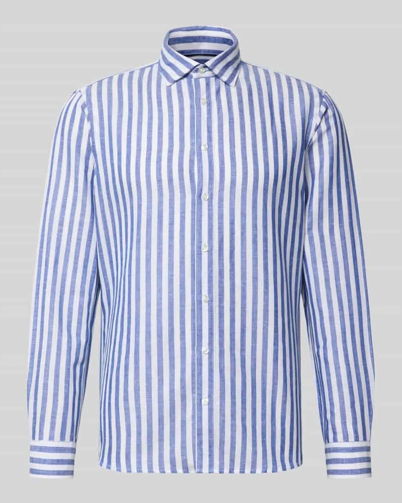 JAKE*S Slim Fit Business-Hemd aus Leinen-Mix mit Kentkragen Royal