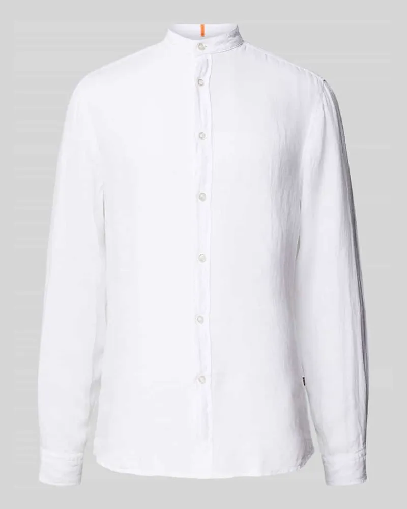 HUGO BOSS Regular Fit Leinenhemd mit Stehkragen Modell 'Race 