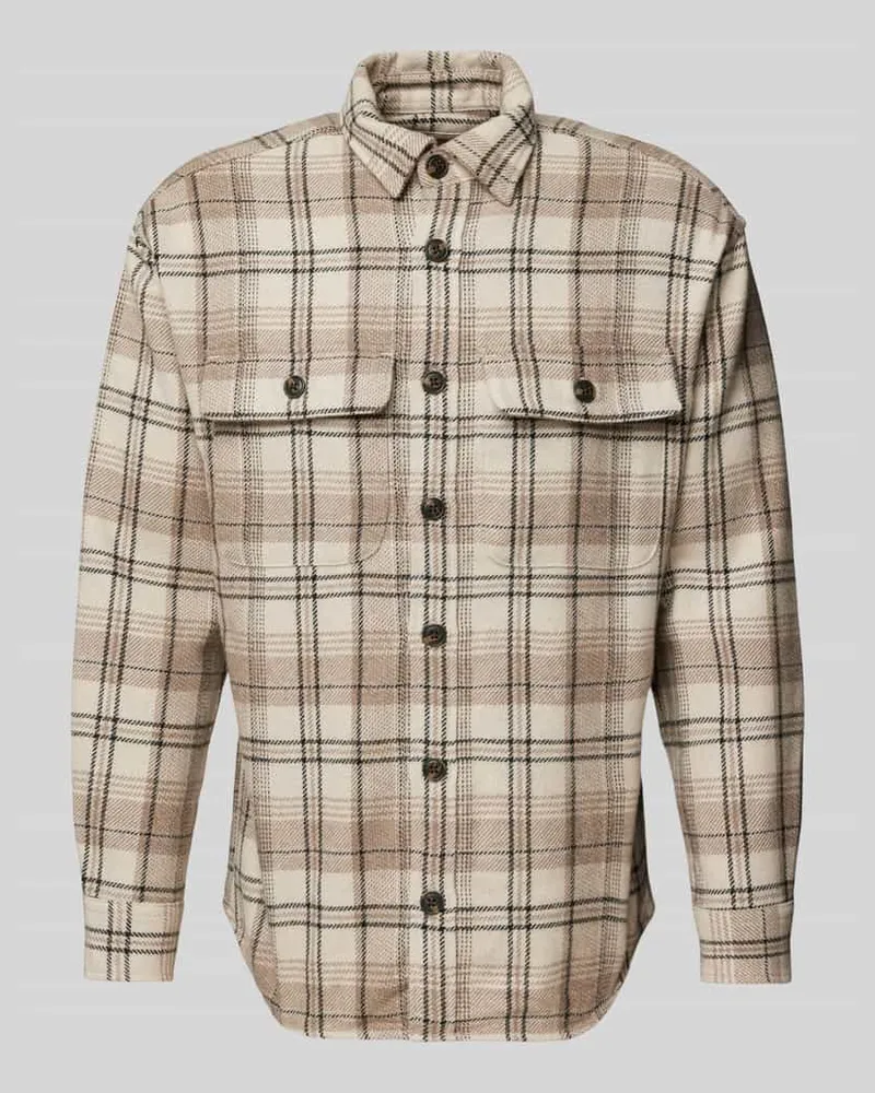 Jack & Jones Slim Fit Hemdjacke mit Kentkragen Offwhite