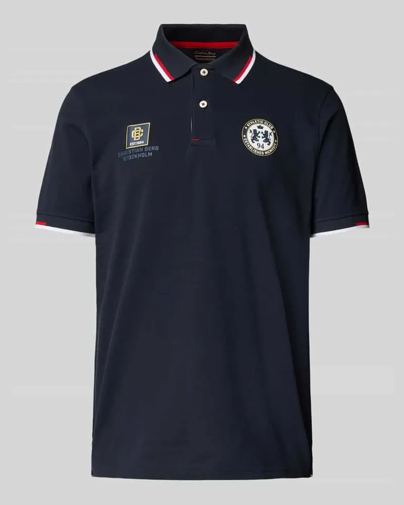 Christian Berg Poloshirt mit kurzer Knopfleiste und Label-Prints 