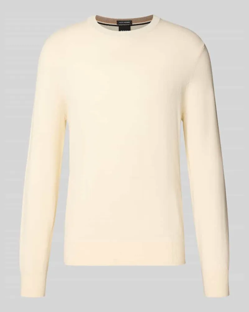HUGO BOSS Pullover aus Wolle Kaschmir mit Rippabschlüssen Offwhite