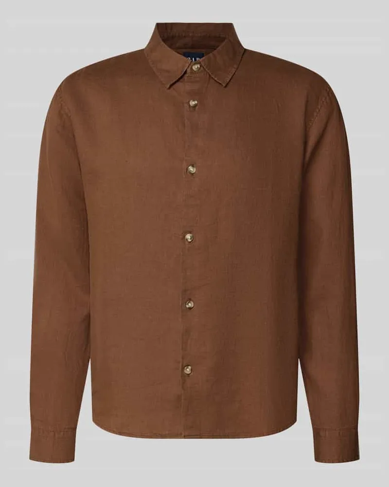 GAP Regular Fit Leinenhemd mit Kentkragen Dunkelbraun
