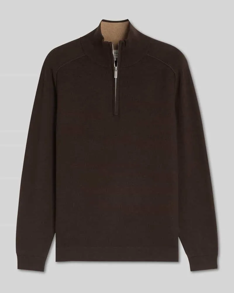 Tom Tailor Regular Fit Pullover mit Troyerkragen Dunkelbraun