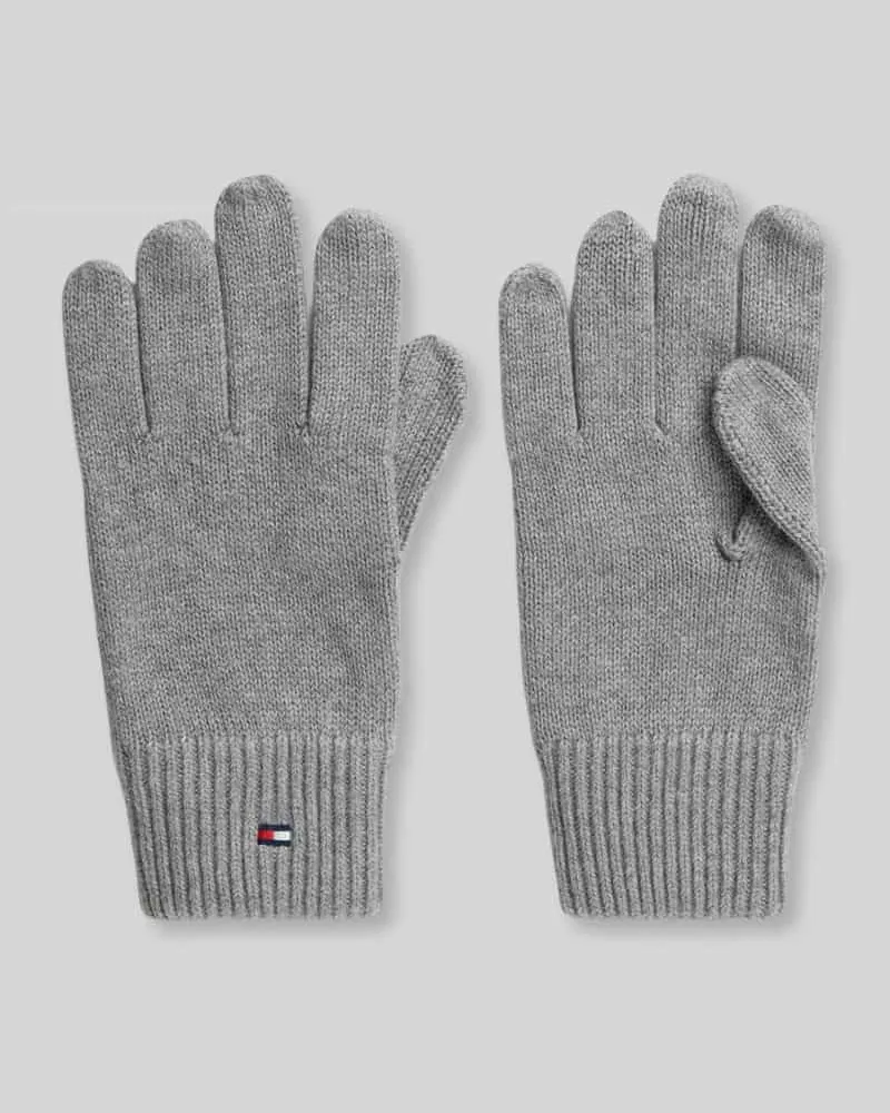 Tommy Hilfiger Handschuhe aus Baumwoll-Kaschmir-Mix Modell 'ESSENTIALS FLAG Mittelgrau