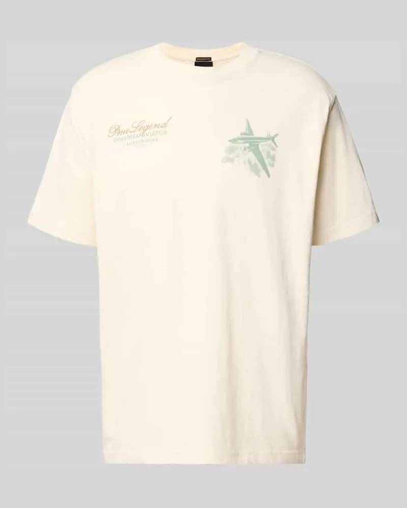 PME Legend Relaxed Fit T-Shirt mit Label-Prints und Rundhalsausschnitt Beige