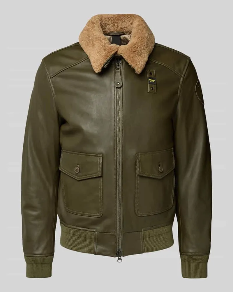 Blauer Lederjacke mit Pattentaschen Modell 'CHEITON Oliv