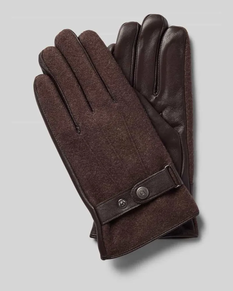 Bugatti Handschuhe aus Viskose-Mix mit Riegel Dunkelbraun