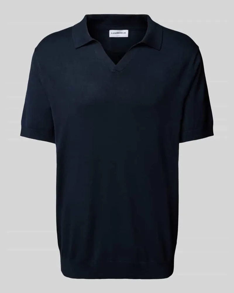 Lindbergh Slim Fit Poloshirt mit V-Ausschnitt Modell 'Ecovero Dunkelblau