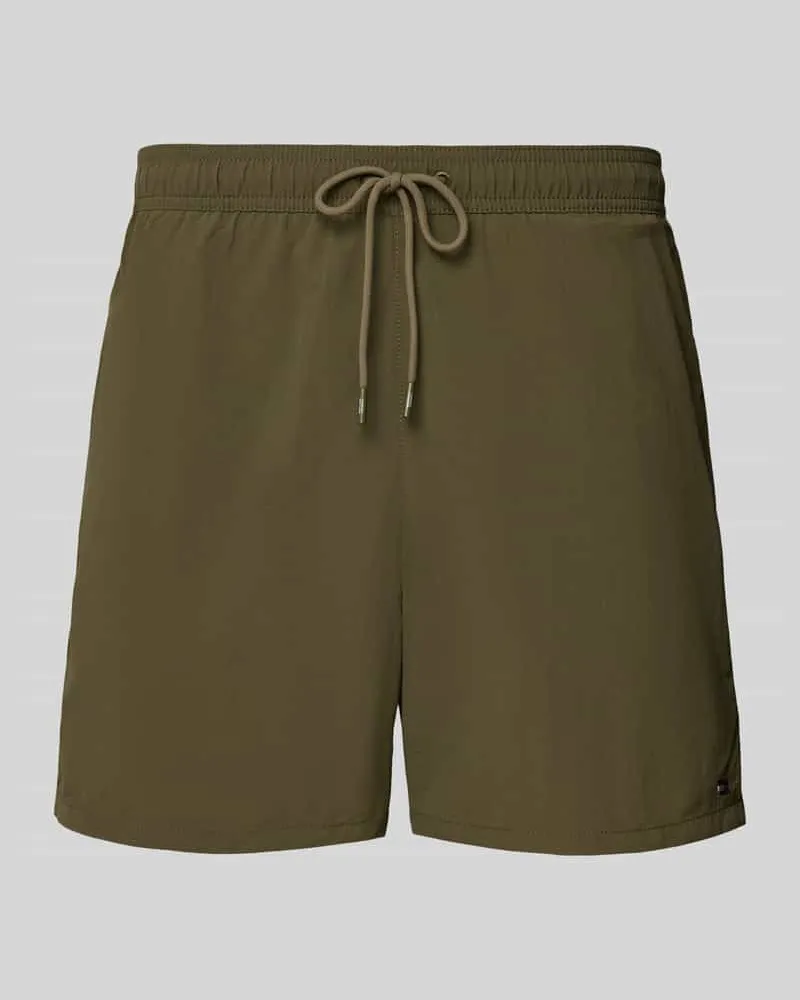 Tommy Hilfiger Regular Fit Badeshorts mit Logo-Stitching Oliv