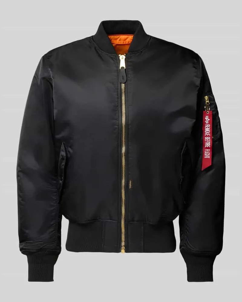 Alpha Industries Bomberjacke mit Stehkragen und Pattentaschen Black