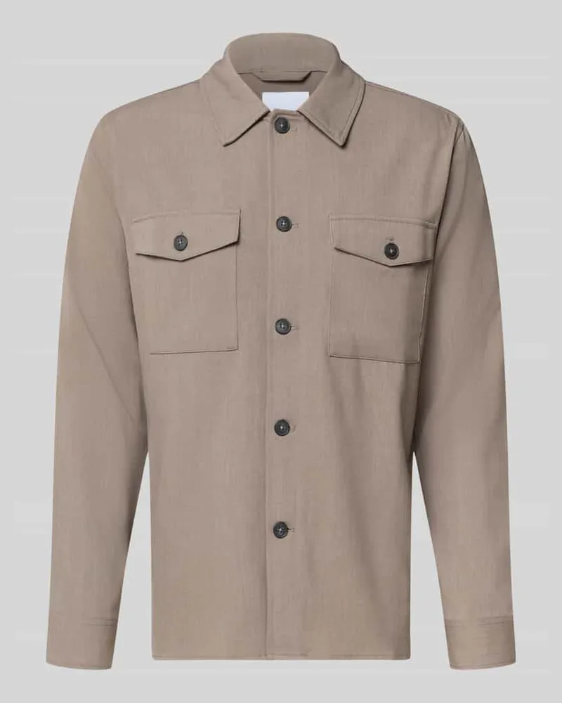 Lindbergh Relaxed Fit Hemdjacke mit Kentkragen und Brusttaschen Sand