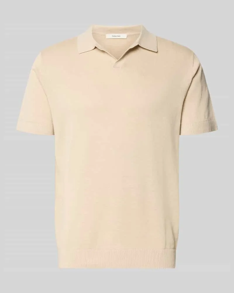 Selected Homme Regular Fit Poloshirt aus Baumwoll-Leinen-Mix Modell 'MATTIS Offwhite