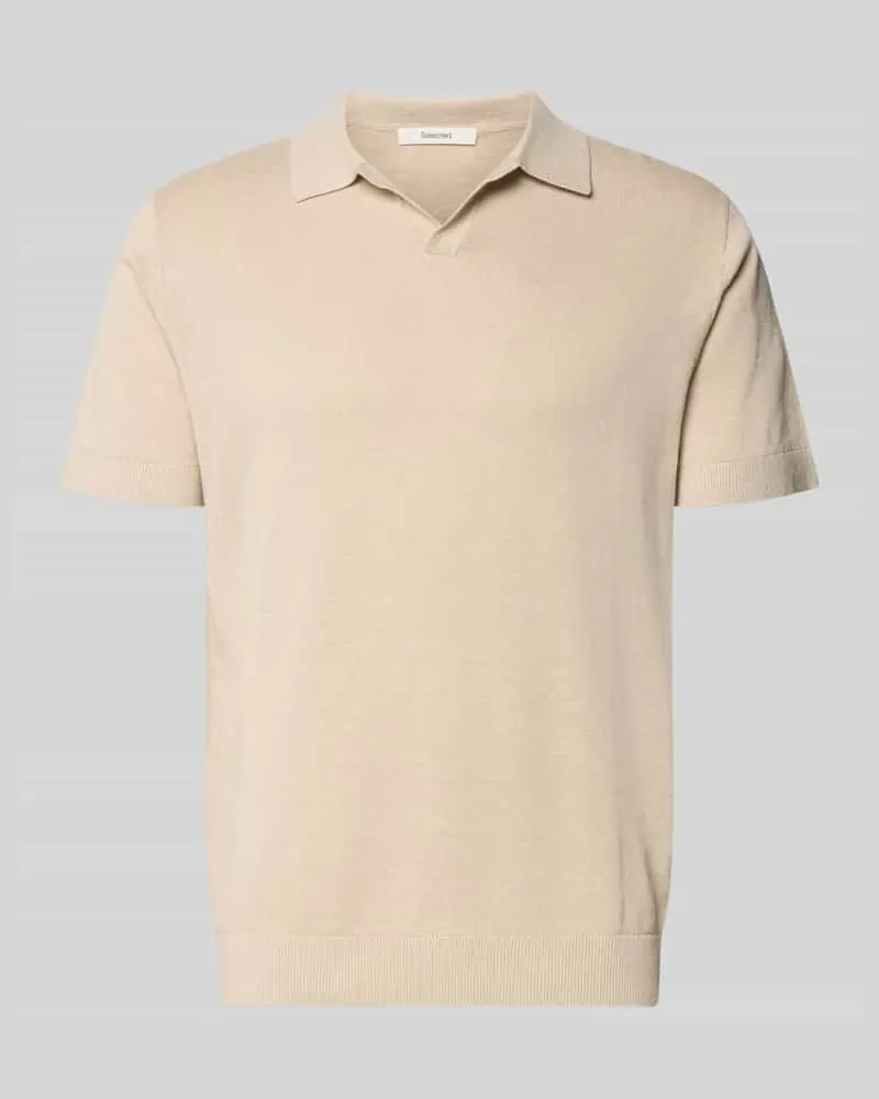 Selected Homme Regular Fit Poloshirt aus Baumwoll-Leinen-Mix Modell 'MATTIS Offwhite
