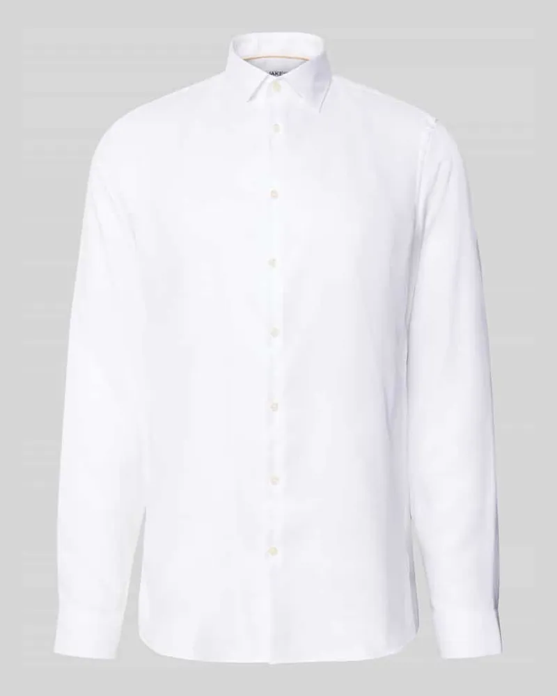 JAKE*S Extralanges Slim Fit Businesshemd mit Kentkragen Weiss