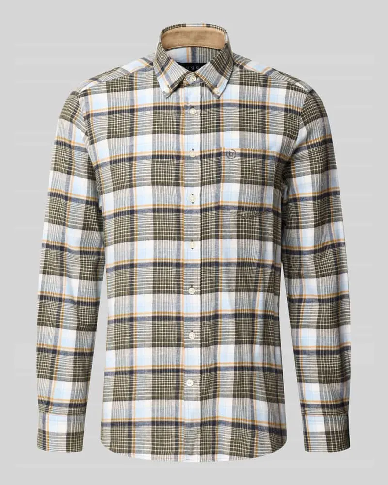 Bugatti Regular Fit Freizeithemd aus reiner Baumwolle mit Karo-Muster Oliv