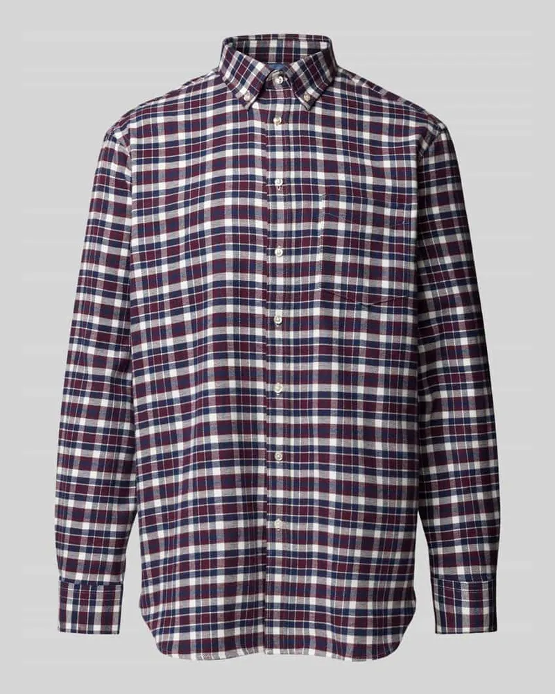 Christian Berg Flanellhemd mit Button-Down-Kragen Bordeaux
