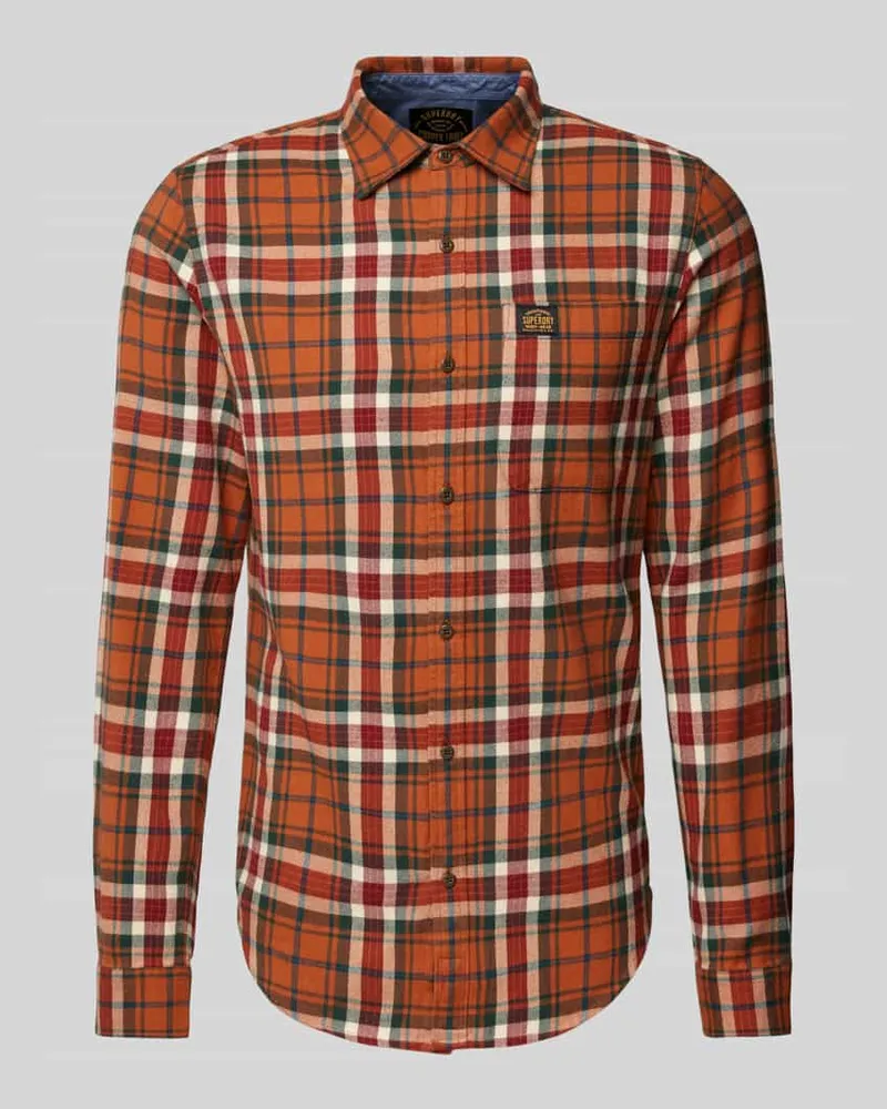Superdry. Slim Fit Freizeithemd mit Label-Patch Modell 'Lumberjack Orange