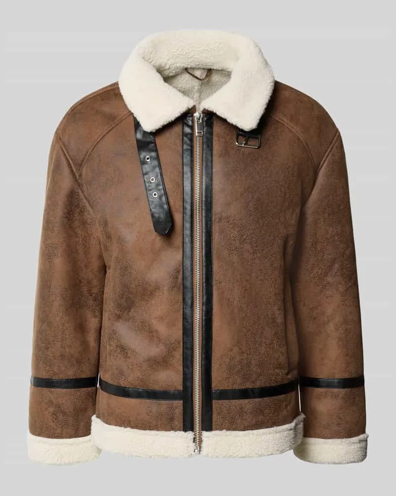 Lindbergh Regular Fit Jacke in Leder-Optik Mittelbraun