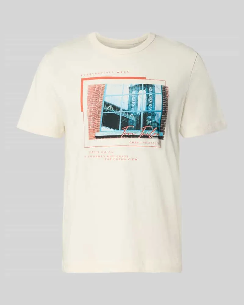 Tom Tailor Regular Fit T-Shirt aus reiner Baumwolle Offwhite