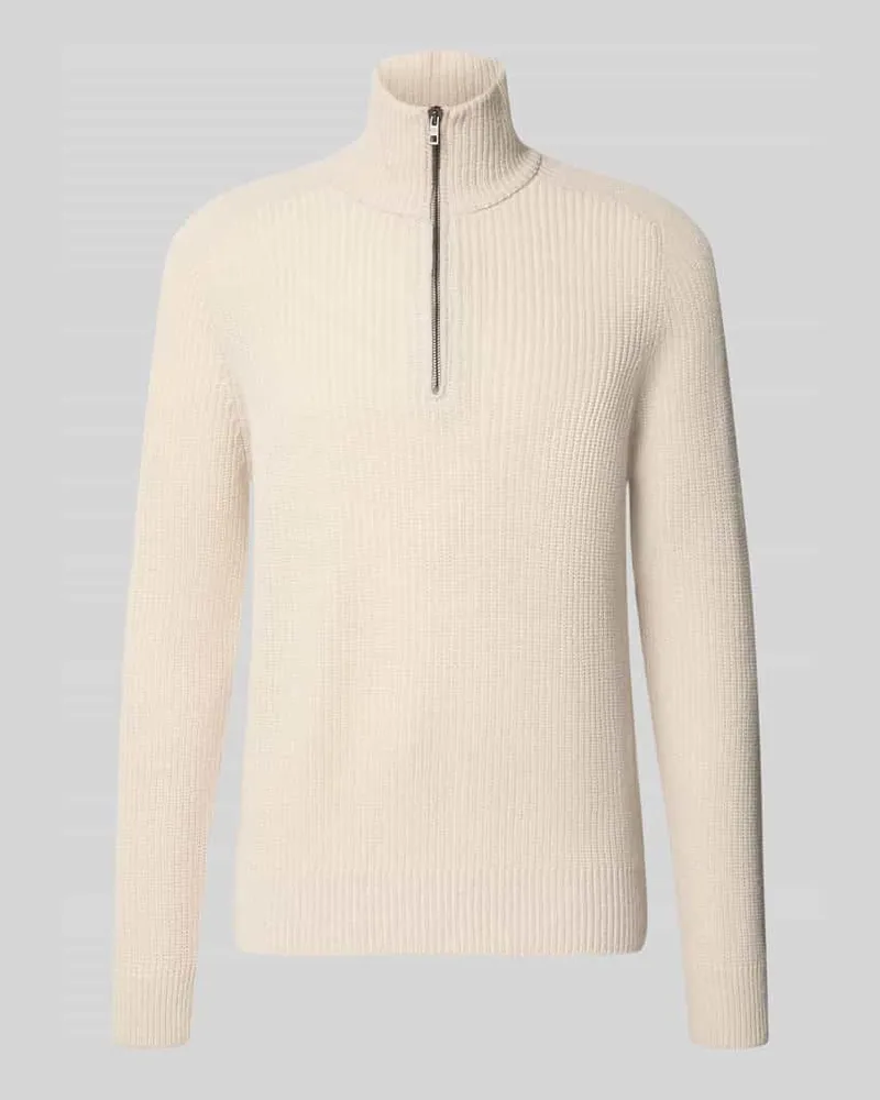 Maerz Strickpullover aus Schafswolle mit Troyer-Kragen Offwhite