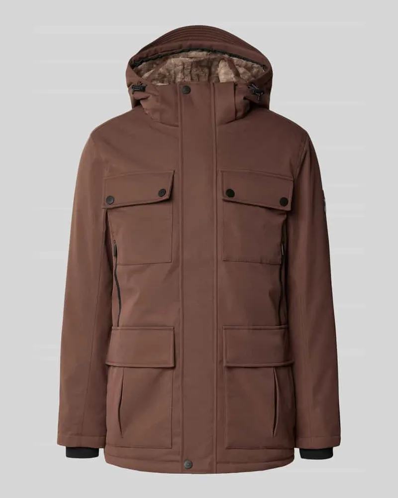 Tom Tailor Regular Fit Parka mit Webpelz-Kapuzenfutter Mittelbraun