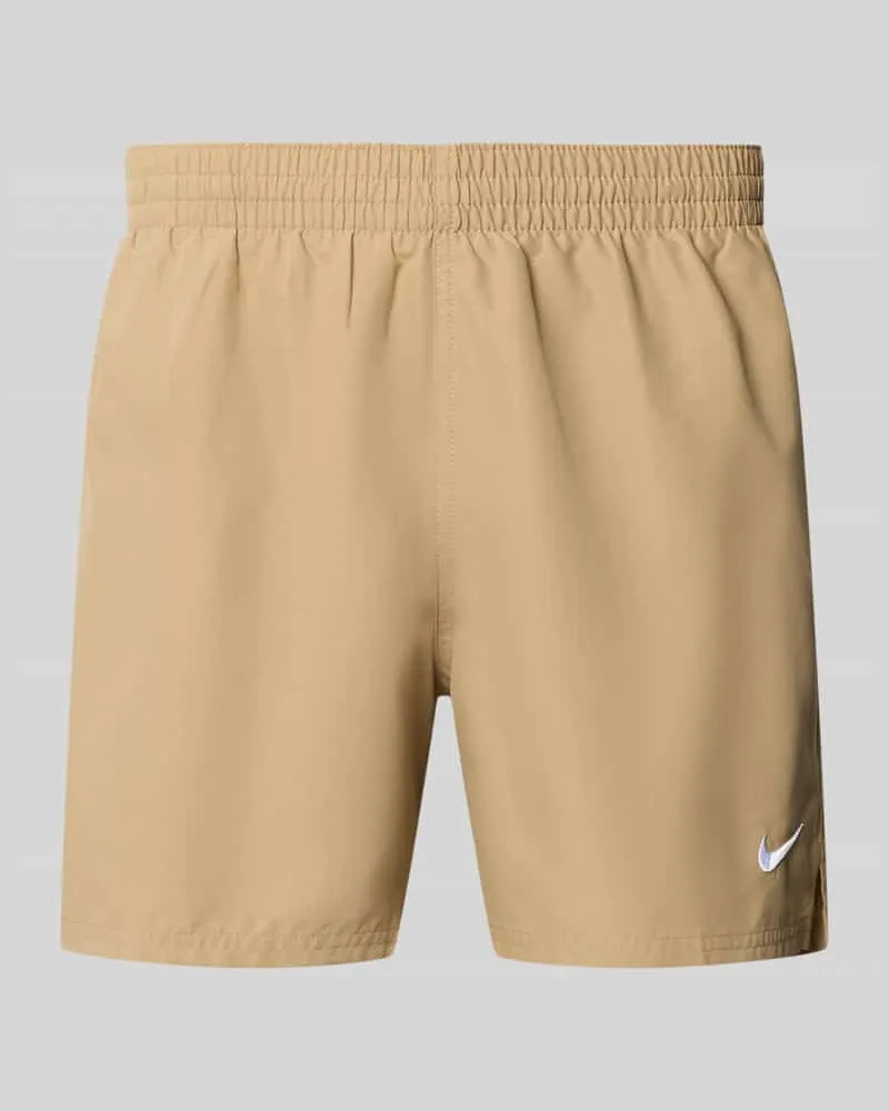 Nike Badeshorts mit Logo-Stitching und Eingrifftaschen Beige