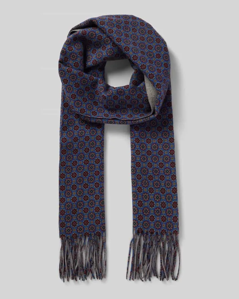 Ascot Schal aus Wolle mit Fransen Marine