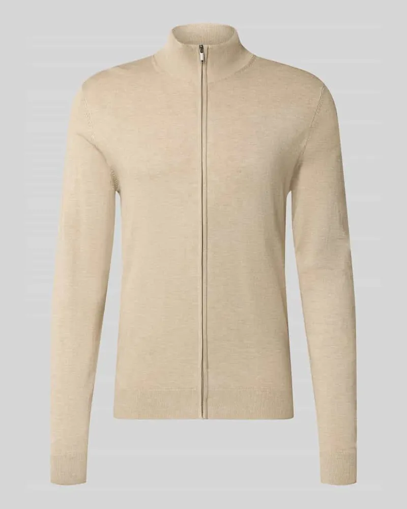 McNeal Slim Fit Strickjacke aus Viskose-Mix mit Stehkragen Mud
