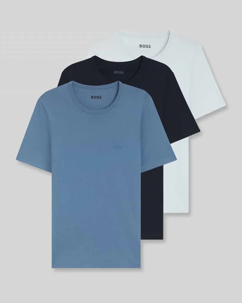 HUGO BOSS Slim Fit T-Shirts aus reiner Baumwolle im 3er-Pack Blau