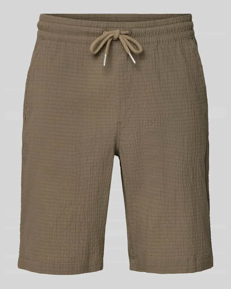 Lindbergh Shorts mit elastischem Bund und Strukturmuster Khaki