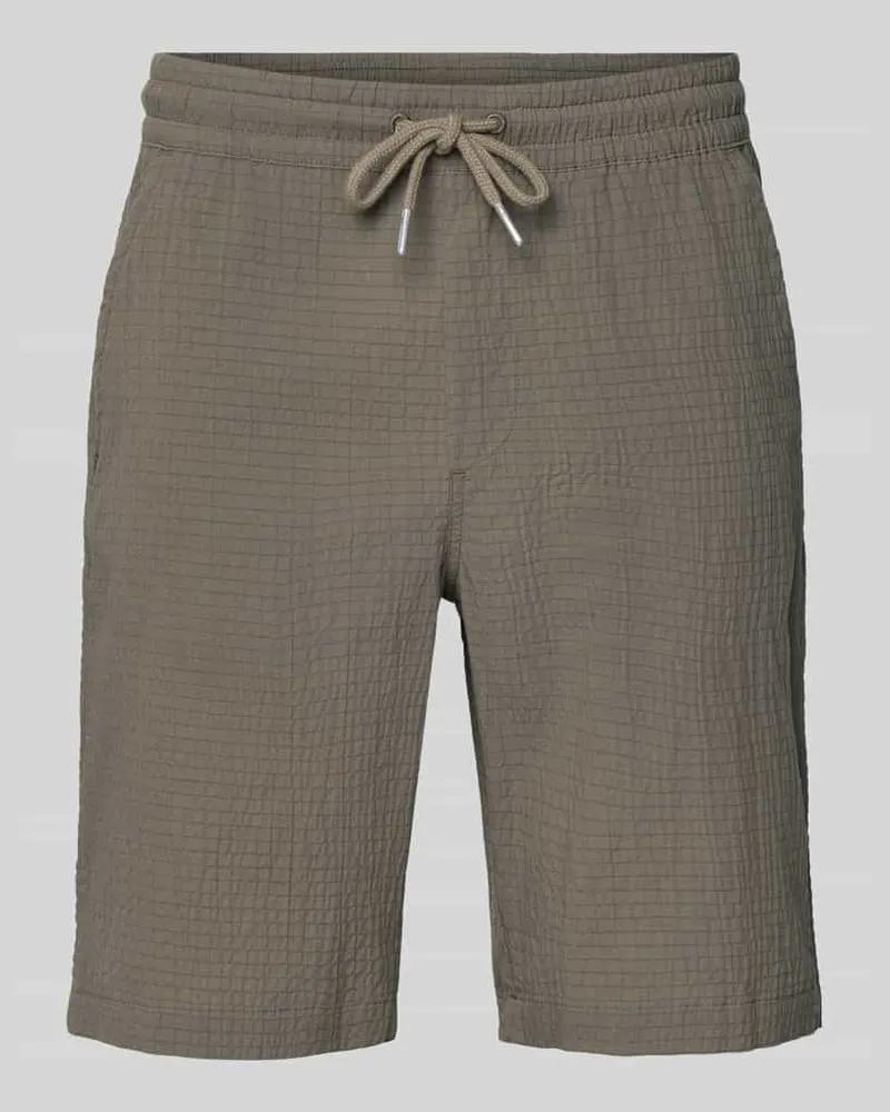 Lindbergh Shorts mit elastischem Bund und Strukturmuster Khaki