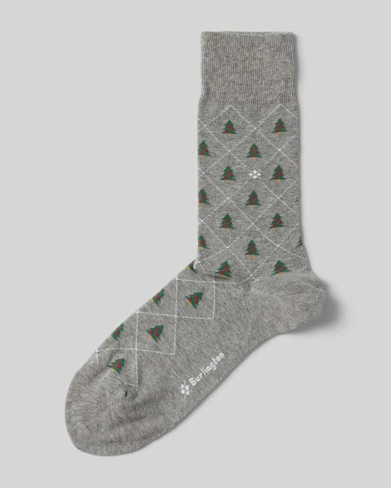 Burlington Socken im Allover-Look Modell 'CHRISTMAS TREE Mittelgrau