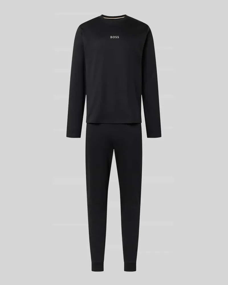 HUGO BOSS Regular Fit Pyjama aus reiner Baumwolle mit Geschenkbox Modell 'XMAS LONG SET Black