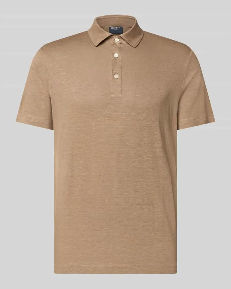 Olymp Regular Fit Poloshirt aus Leinen-Elasthan-Mix Hellbraun