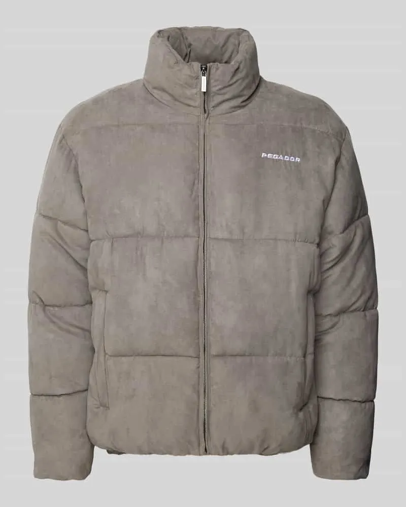 PEGADOR Steppjacke aus Velours mit Label-Stitching Mittelgrau