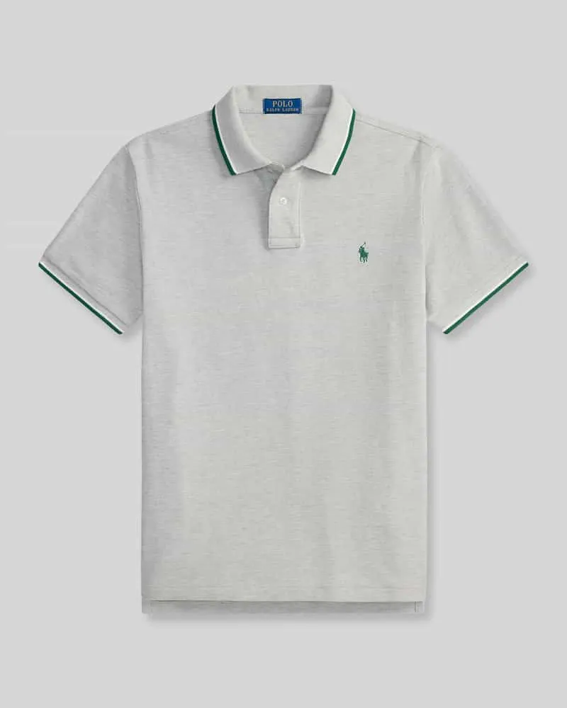 Ralph Lauren Regular Fit Poloshirt aus reiner Baumwolle mit Kontraststreifen Hellgrau