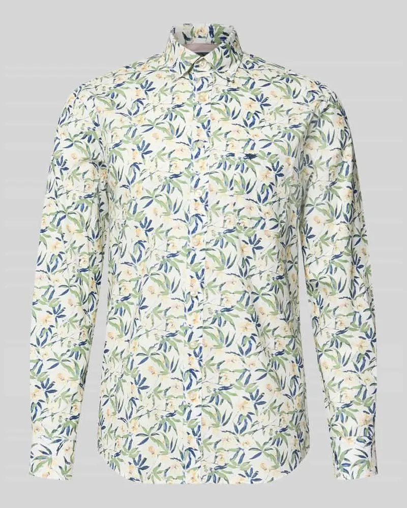 Fynch-Hatton Slim Fit Freizeithemd mit Button-Down-Kragen Modell 'Slub Weiss