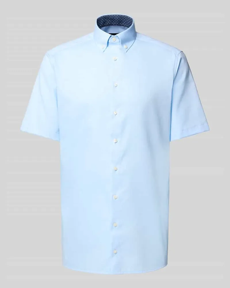 Olymp Modern Fit Kurzarmhemd mit Knopfleiste Bleu