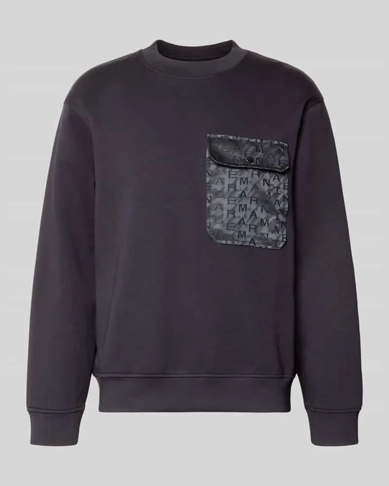Armani Exchange Sweatshirt mit Rundhalsausschnitt und Brusttasche Marine