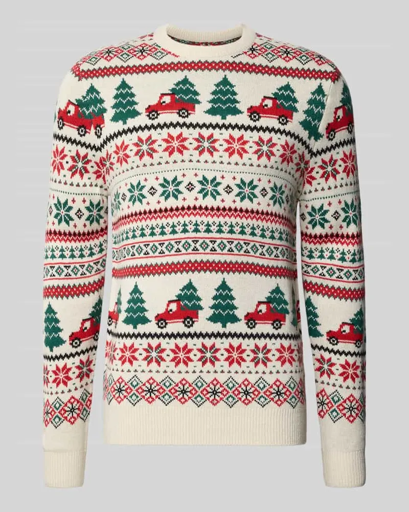 MONTEGO Regular Fit Strickpullover mit Motiv-Stitching Sand