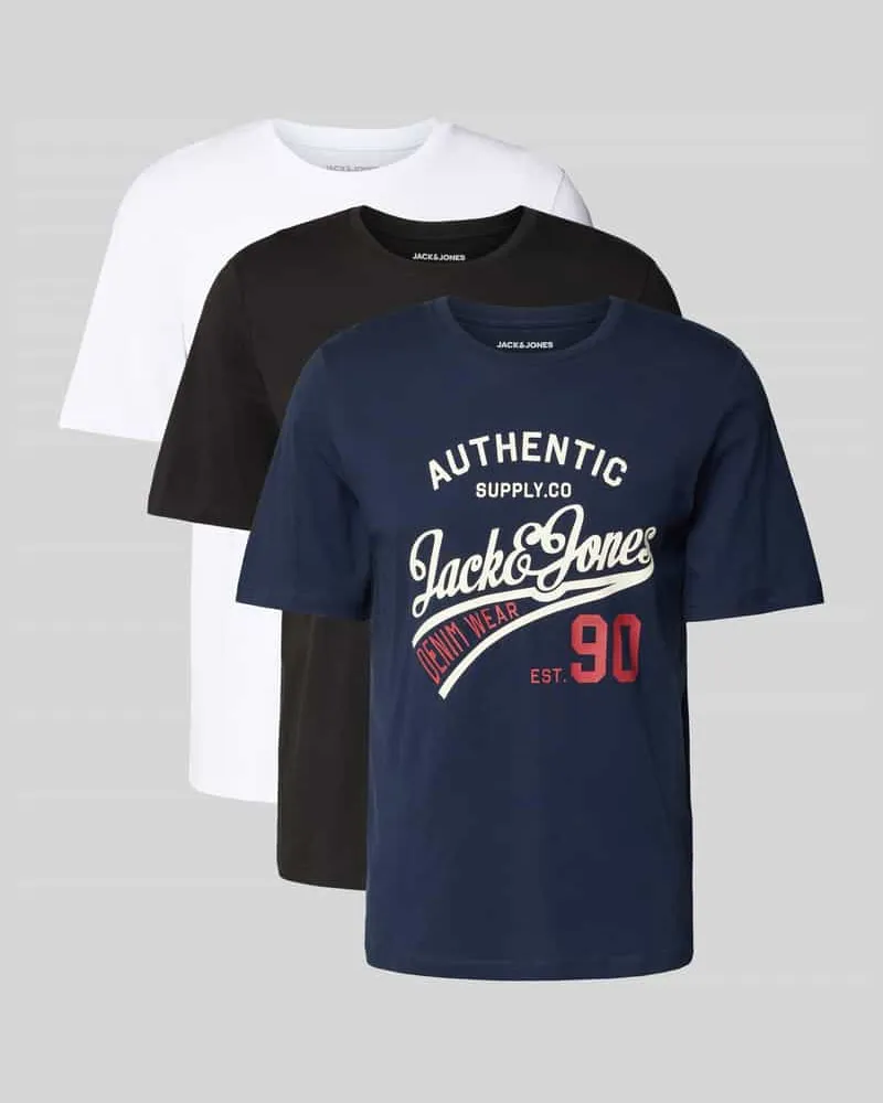 Jack & Jones T-Shirt mit Label-Print im 3er-Pack Modell 'ETHAN Black