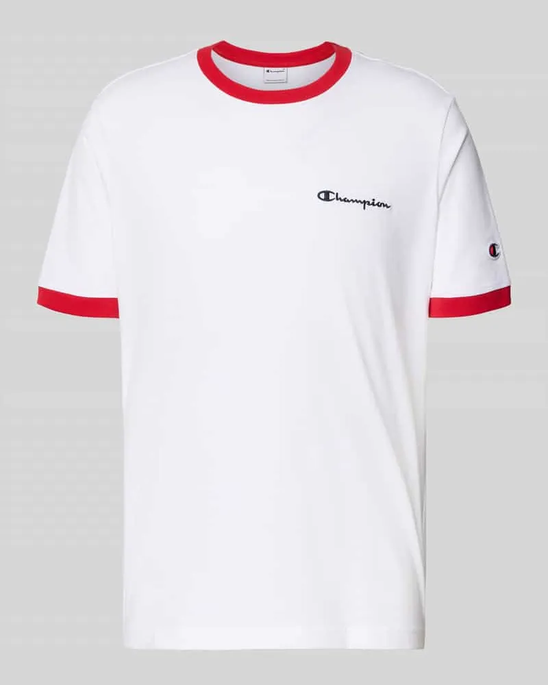 Champion T-Shirt mit Rundhalsausschnitt und Label-Stitchings Weiss